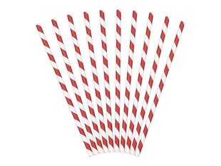 Бумажные соломинки, красно-белые, 19,5 см, 1 упаковка/10 штук цена и информация | Праздничная одноразовая посуда | kaup24.ee