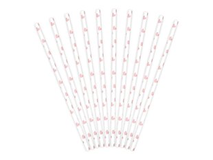 Бумажные соломинки, белые с розовыми сердечками, 19,5 см, 1 упаковка/10 штук цена и информация | Праздничная одноразовая посуда | kaup24.ee