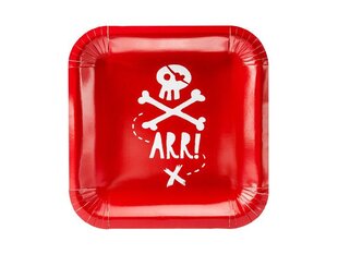 Ühekordsed papptaldrikud Pirates Party, punane, 20x20 cm, 1 pkk/6 tk цена и информация | Праздничная одноразовая посуда | kaup24.ee