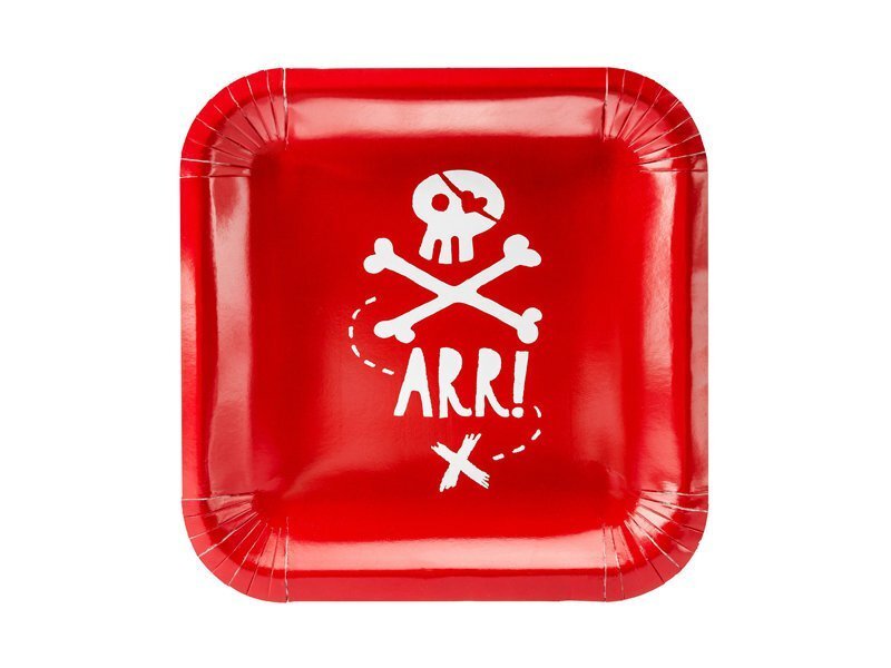 Ühekordsed papptaldrikud Pirates Party, punane, 20x20 cm, 1 pkk/6 tk hind ja info | Ühekordsed nõud | kaup24.ee