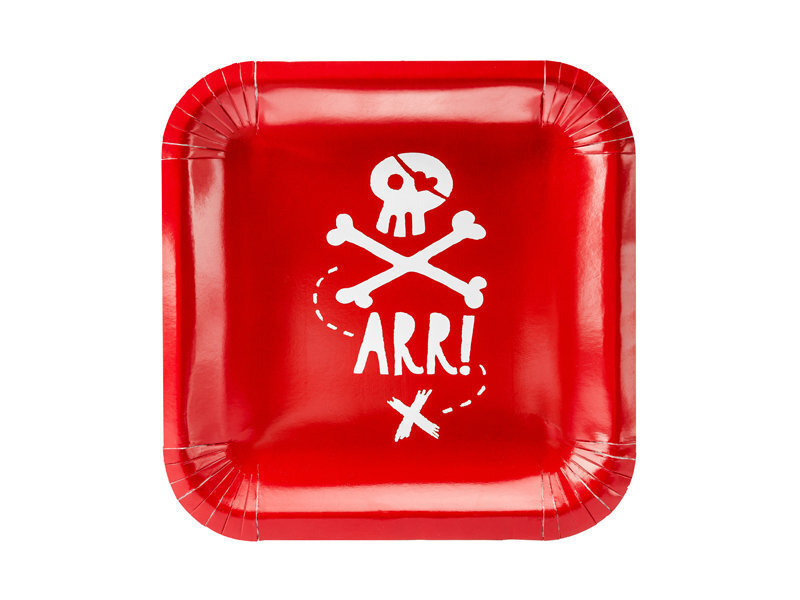 Ühekordsed papptaldrikud Pirates Party, punane, 20x20 cm, 1 karp/25 pk (1 pk/6 tk) hind ja info | Ühekordsed nõud | kaup24.ee