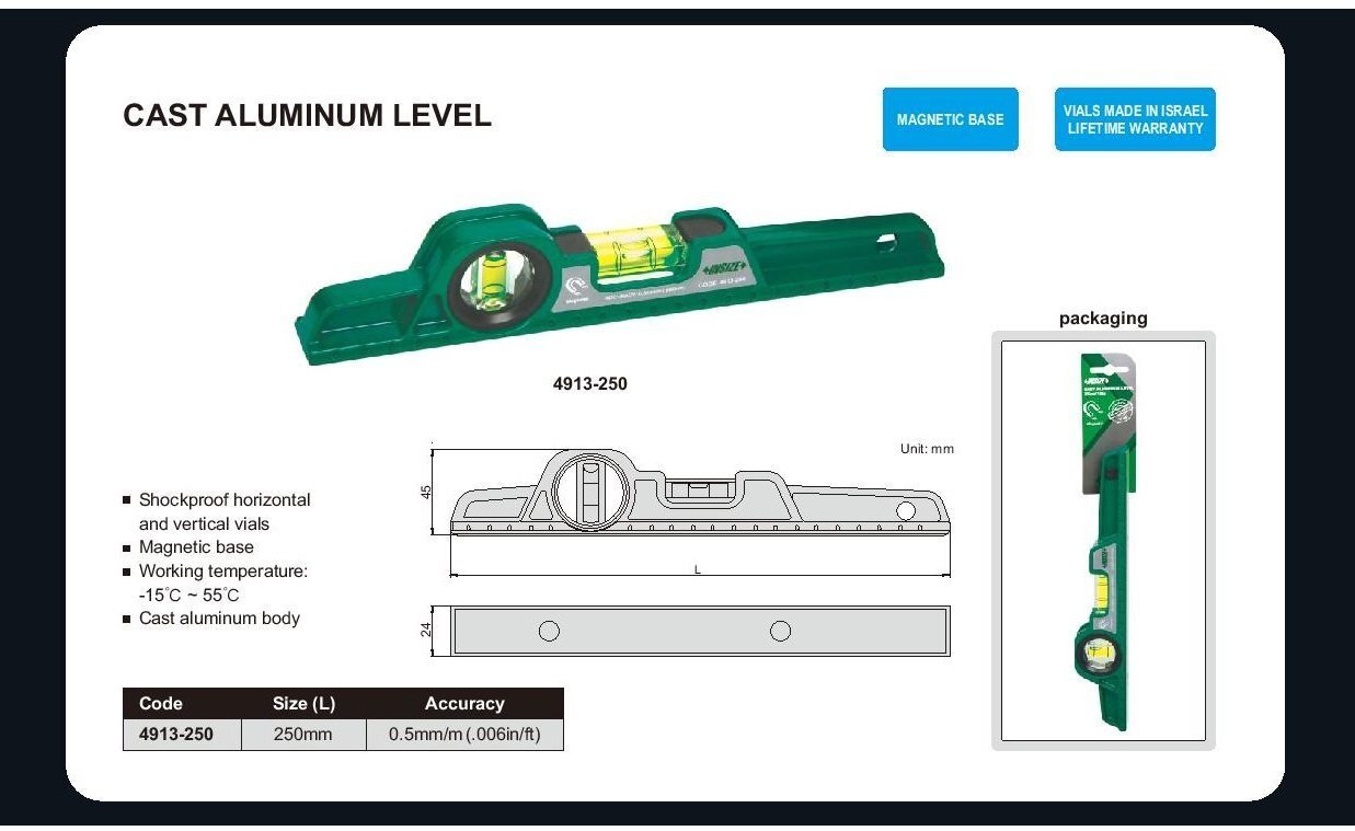 Vesilood magnetiga Insize (250 mm) hind ja info | Käsitööriistad | kaup24.ee