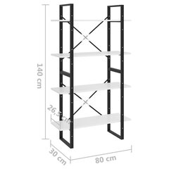 raamaturiiul, 4 riiulit, valge, 80x30x140cm, MDF цена и информация | Полки | kaup24.ee