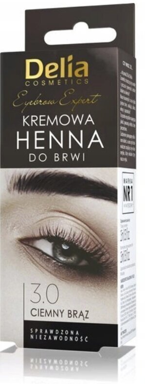 Kulmu- ja ripsmevärv Delia Cosmetics Henna Cream 15 ml, 3.0 Dark Brown цена и информация | Kulmuvärvid, -pliiatsid | kaup24.ee