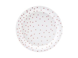 Pabertaldrikud Polka Dots, 18 cm (1 pakk / 6 tk), Valge hind ja info | Ühekordsed nõud | kaup24.ee