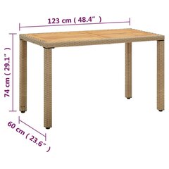 aialaud, beež, 123 x 60 x 74 cm, polürotang ja akaatsiapuit цена и информация | Садовые столы и столики | kaup24.ee