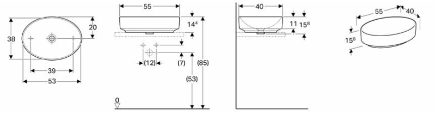 Tööpinna peale käiv kraanikauss Kolo VariForm 55x40 hind ja info | Kraanikausid, valamud | kaup24.ee