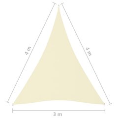 päikesepuri, oxford-kangast, kolmnurkne, 3 x 4 x 4 m, kreemjas цена и информация | Зонты, маркизы, стойки | kaup24.ee