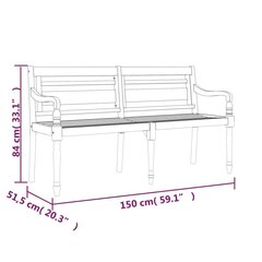 Batavia pink halliruudulise istmepadjaga, 150 cm, tiikpuu цена и информация | Скамейки | kaup24.ee