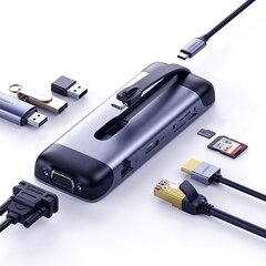 Многофункциональный центр Ugreen 9w1 HUB USB Type C - HDMI / 3x USB 3.2 Gen 1 / SD micro SD / VGA / RJ45 / USB Type C Power Delivery 100 W 20 V 5 A (70409 CM286) цена и информация | Адаптеры и USB-hub | kaup24.ee