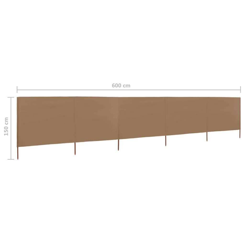 tuulekaitse sein 5 paneelist, kangas 600 x 120 cm pruunikashall цена и информация | Päikesevarjud, markiisid ja alused | kaup24.ee