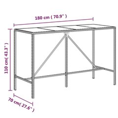 aialaud klaasplaadiga, pruun, 180 x 70 x 110 cm, polürotang цена и информация | Садовые столы и столики | kaup24.ee