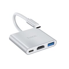 USB HUB / Хаб Hoco HB14 Type-C / USB-C на USB3.0 + HDMI + PD, серебряный 3in1 цена и информация | Адаптеры и USB-hub | kaup24.ee