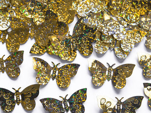 Holograafilised konfetid Butterflies, kuldne 2,1x3x8 cm, 1 pakk/15 g hind ja info | Peokaunistused | kaup24.ee