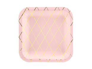 Ühekordsed papptaldrikud Grid Light Pink 20x20 cm (1 pakk/ 6 tk) hind ja info | Ühekordsed nõud | kaup24.ee