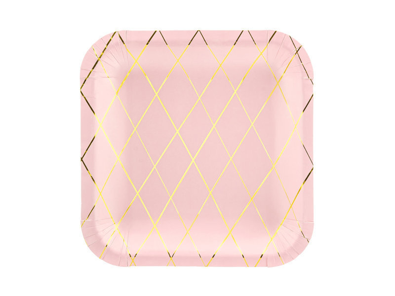 Ühekordsed papptaldrikud Grid Light Pink 20x20 cm (1 pakk/ 6 tk) цена и информация | Ühekordsed nõud | kaup24.ee