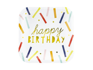 Ühekordsed papptaldrikud Happy Birthday Mix 20x20 cm (1 pakk/6 tk) hind ja info | Ühekordsed nõud | kaup24.ee
