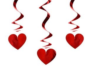 Висячие декорации Hearts Red 60 см (1 коробка/50 штук) (1 упаковка/3штуки) цена и информация | Гудки для вечеринки Clown Face (4шт.) | kaup24.ee