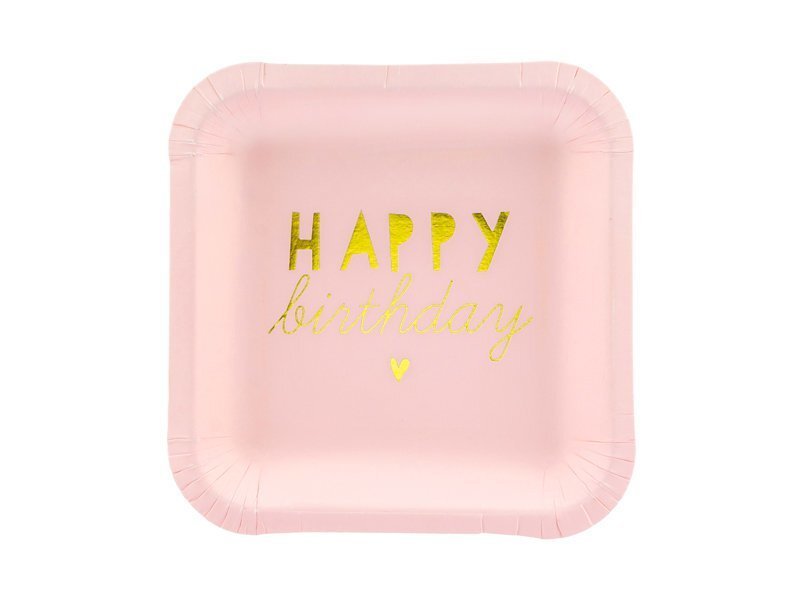 Ühekordsed papptaldrikud Happy Birthday Light Pink 14x14 cm (1 pakk/6 tk) hind ja info | Ühekordsed nõud | kaup24.ee