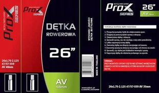 Jalgratta toru 26 x 1.75 - 2.125 Av 48mm Prox Car Vent 47/57-559 hind ja info | Jalgratta sisekummid ja rehvid | kaup24.ee