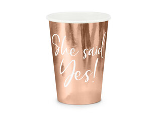 Одноразовые бумажные кружки She said yes! Rose Gold 220 мл (1 упаковка / 6 штук) цена и информация | Праздничная одноразовая посуда | kaup24.ee