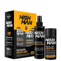Juuksepuuder + fikseeriv udu Nishman Hair Building Keratin Fiber &amp; Locking Mist Spray Set meestele hind ja info | Viimistlusvahendid juustele | kaup24.ee