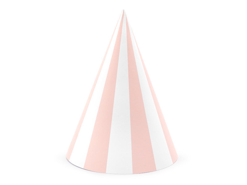 Triibulised peomütsid, 10 cm ( 1 pakk/ 6 tk) Valge ja heleroosa hind ja info | Peokaunistused | kaup24.ee