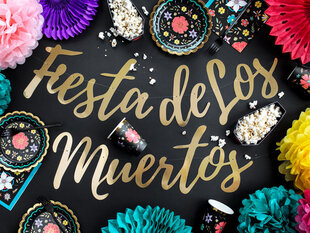 Гирлянда Dia de Los Muertos Fiesta de Los Muertos, золотого цвета, 22x160 см, 1 упаковка/1 шт цена и информация | Гудки для вечеринки Clown Face (4шт.) | kaup24.ee