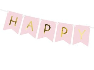 Гирлянда Happy Birthday, светло-розовая, 15x175 см, 1 упаковка/1 шт цена и информация | Гудки для вечеринки Clown Face (4шт.) | kaup24.ee