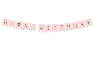 Гирлянда Happy Birthday, светло-розовая, 15x175 см, 1 упаковка/1 шт цена и информация | Гудки для вечеринки Clown Face (4шт.) | kaup24.ee