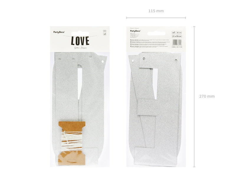 Vanik Love, hõbedane, 21x55 cm, 1 pakk/1 tk цена и информация | Peokaunistused | kaup24.ee