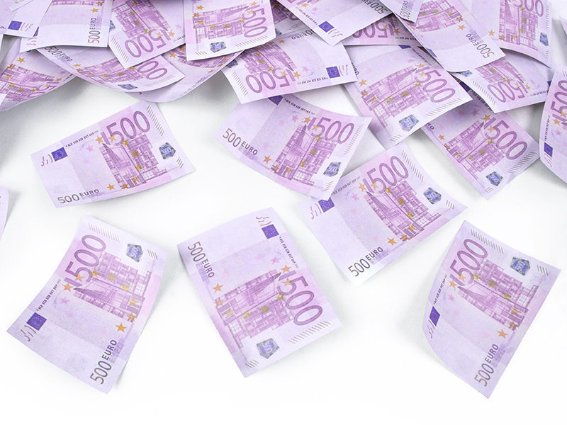 500 euroste rahatähtede konfetikahur, 60cm, 1 karp/36 tk hind ja info | Peokaunistused | kaup24.ee