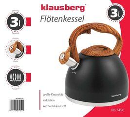 ЧАЙНИК СО СВИСТЛОМ KLAUSBERG 3Л KB-7450 ЧЕРНЫЙ цена и информация | Чайники, кофейники | kaup24.ee