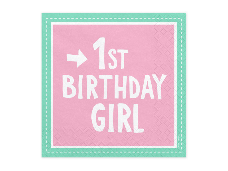 Salvrätikud 1st Birthday Girl 33x33 cm (1 pakk / 20 tk) hind ja info | Ühekordsed nõud | kaup24.ee