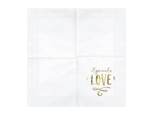 Salvrätikud All you need is love White 33x33cm (1 pakk / 20 tk) цена и информация | Праздничная одноразовая посуда | kaup24.ee