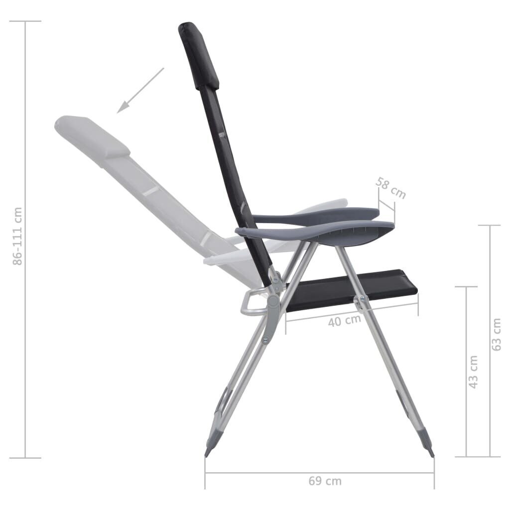 matkatoolid 2 tk, must, 58 x 69 x 111 cm, alumiinium цена и информация | Matkamööbel | kaup24.ee