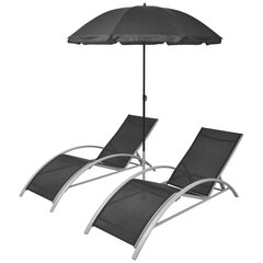 Комплект шезлонгов с зонтиком из 3 частей, алюминий цена и информация | Шезлонги | kaup24.ee