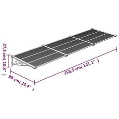 ukse varikatus, must ja läbipaistev, 358,5x90 cm, polükarbonaat цена и информация | Зонты, маркизы, стойки | kaup24.ee