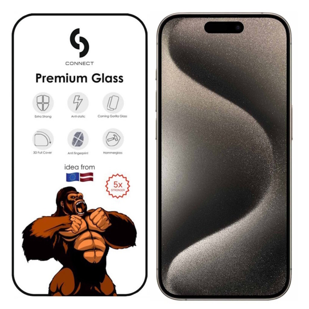 Connect Corning Gorilla Ultra Strong 3D-klaas Apple iPhone 15 цена и информация | Ekraani kaitsekiled | kaup24.ee