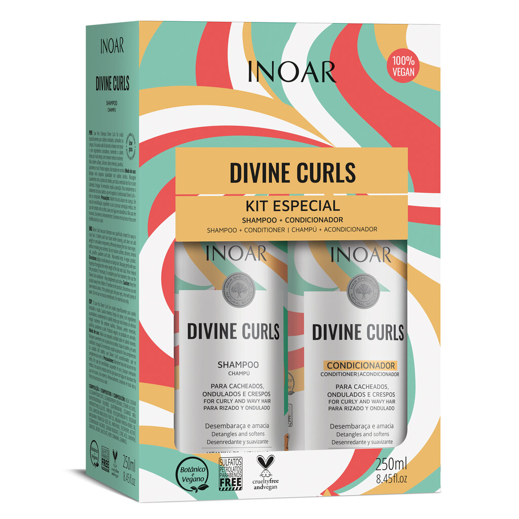 Lokkis juuste hoolduskomplekt INOAR Divine Curls Duo Kit: šampoon 250 ml + palsam 250 ml цена и информация | Šampoonid | kaup24.ee