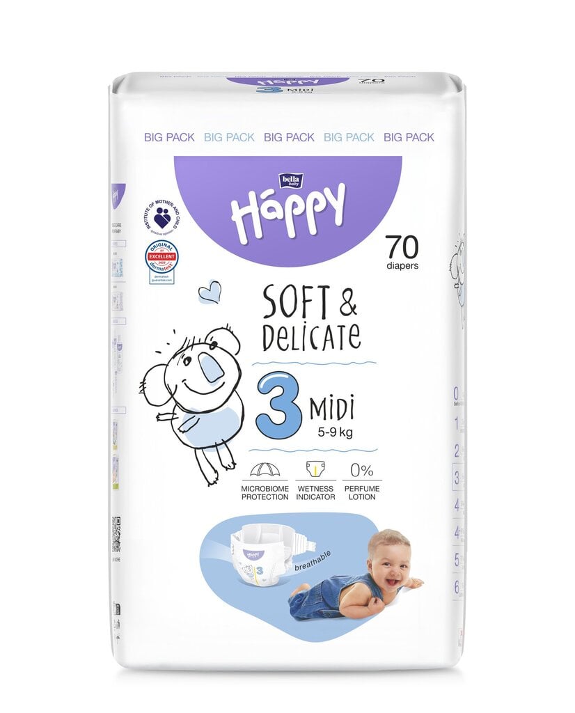 Mähkmed Bella Baby Happy Midi 3 (5-9 kg), 70 tk цена и информация | Mähkmed | kaup24.ee