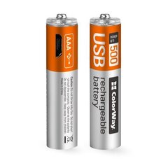 Värviline aku AAA 400mAh / mikro-USB / 1.5V / 2ks v balení цена и информация | Батарейки | kaup24.ee