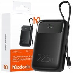 MCDODO POWERBANK 10000MAH С ДИСПЛЕЕМ USB USB-C 22.5W + КАБЕЛЬ LIGHTNING цена и информация | Зарядные устройства Power bank | kaup24.ee