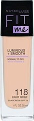 Maybelline Fit Me Luminous + Smooth Foundation 118 Light Beige для ровного и сияющего цвета лица 30 мл цена и информация | Пудры, базы под макияж | kaup24.ee