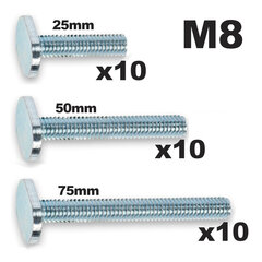 T-kruvide komplekt M8 10x75 mm 10x50 mm 10x25 mm hind ja info | Käsitööriistad | kaup24.ee