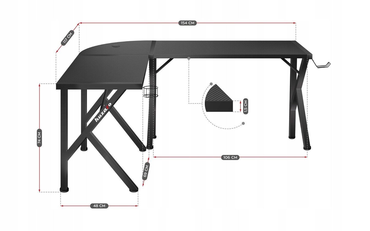 Arvutilaud Huzaro Hero 6.3, 154 x 117 cm, must hind ja info | Arvutilauad, kirjutuslauad | kaup24.ee