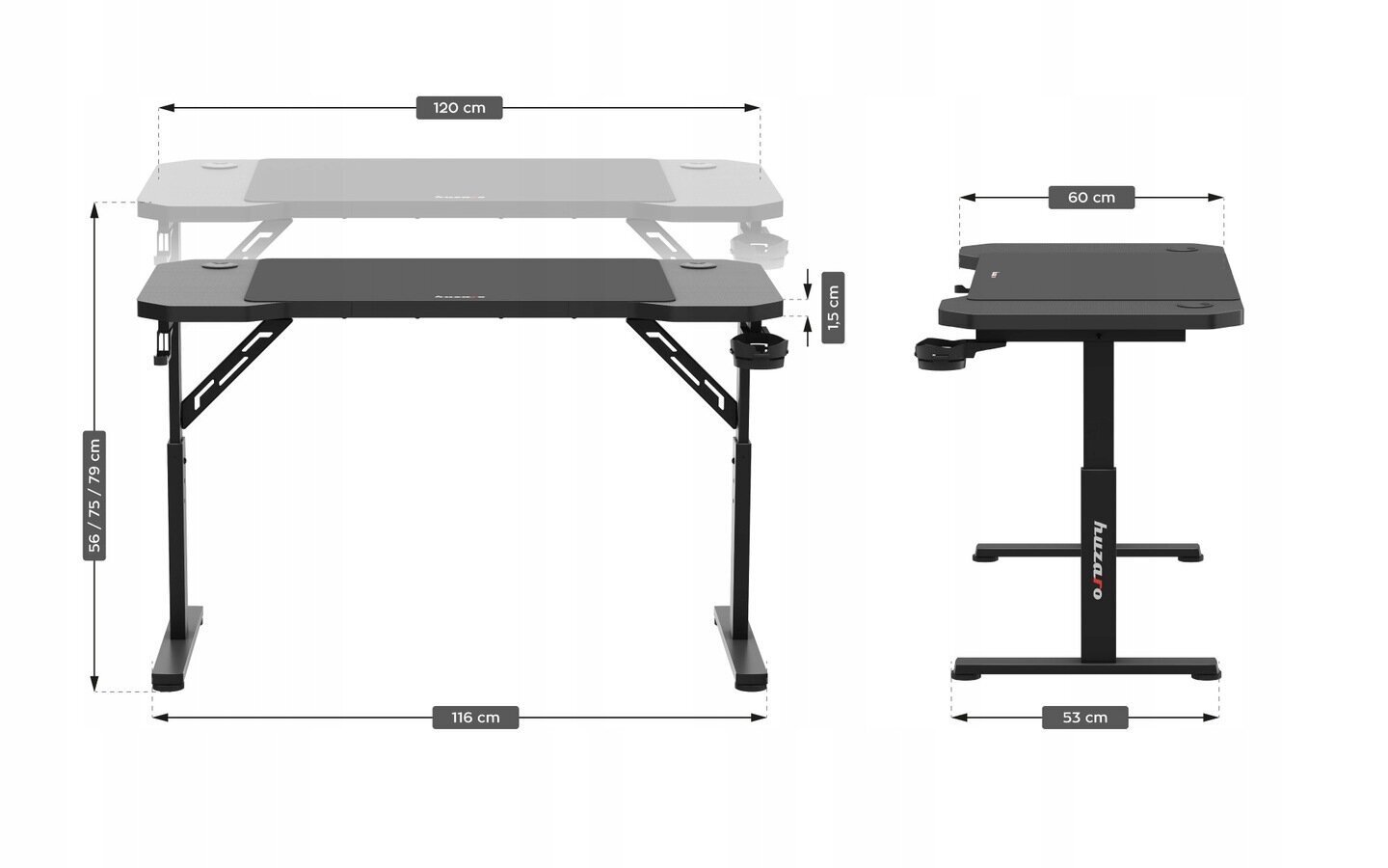 Arvutilaud Huzaro Hero 2.6, 116 x 60 x 79 cm, must цена и информация | Arvutilauad, kirjutuslauad | kaup24.ee