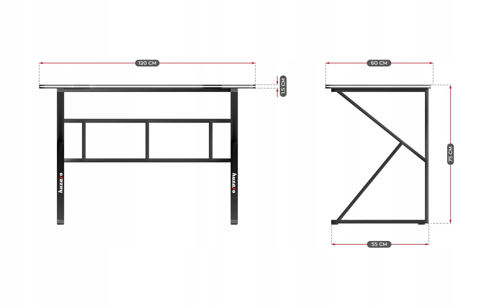 Arvutilaud Huzaro Hero 1.6, 120 x 60 x 75 cm, must hind ja info | Arvutilauad, kirjutuslauad | kaup24.ee