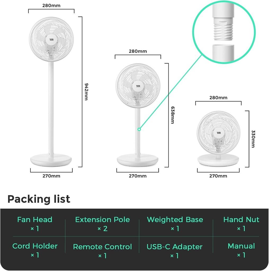 Põranda- ja lauaarvuti ventilaator YYR, TurboPlus, 10W, valge hind ja info | Ventilaatorid | kaup24.ee