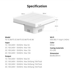 Nutikas seinalüliti Sonoff T5-4C-86 hind ja info | Valvesüsteemid, kontrollerid | kaup24.ee